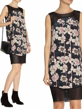 ELIZABETH AND JAMES Feminine Floral and Mesh Mini Dress | Silk | Large